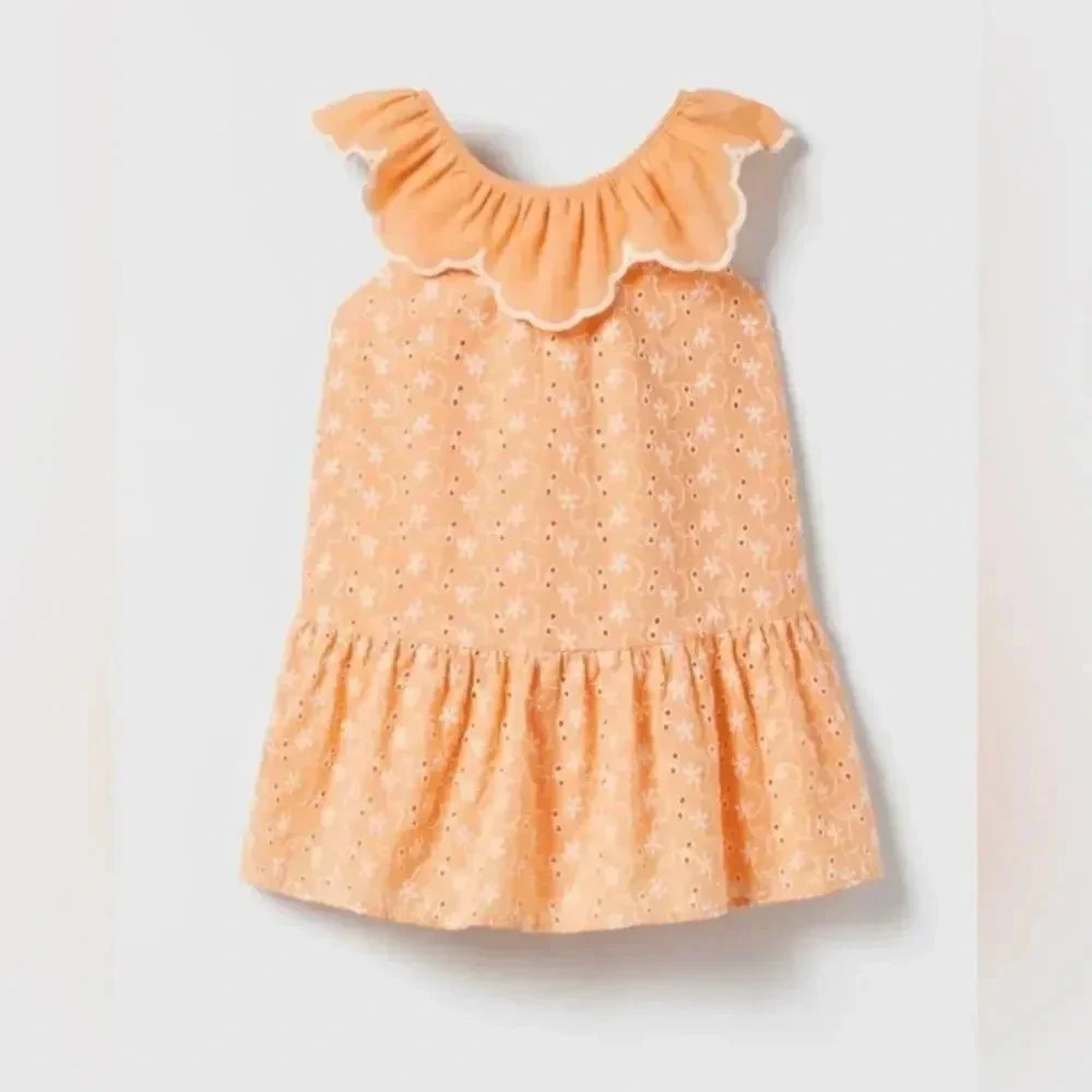 Zara Kids dress embroidered eyelet tangerine sleeveless toddler girl ruffles